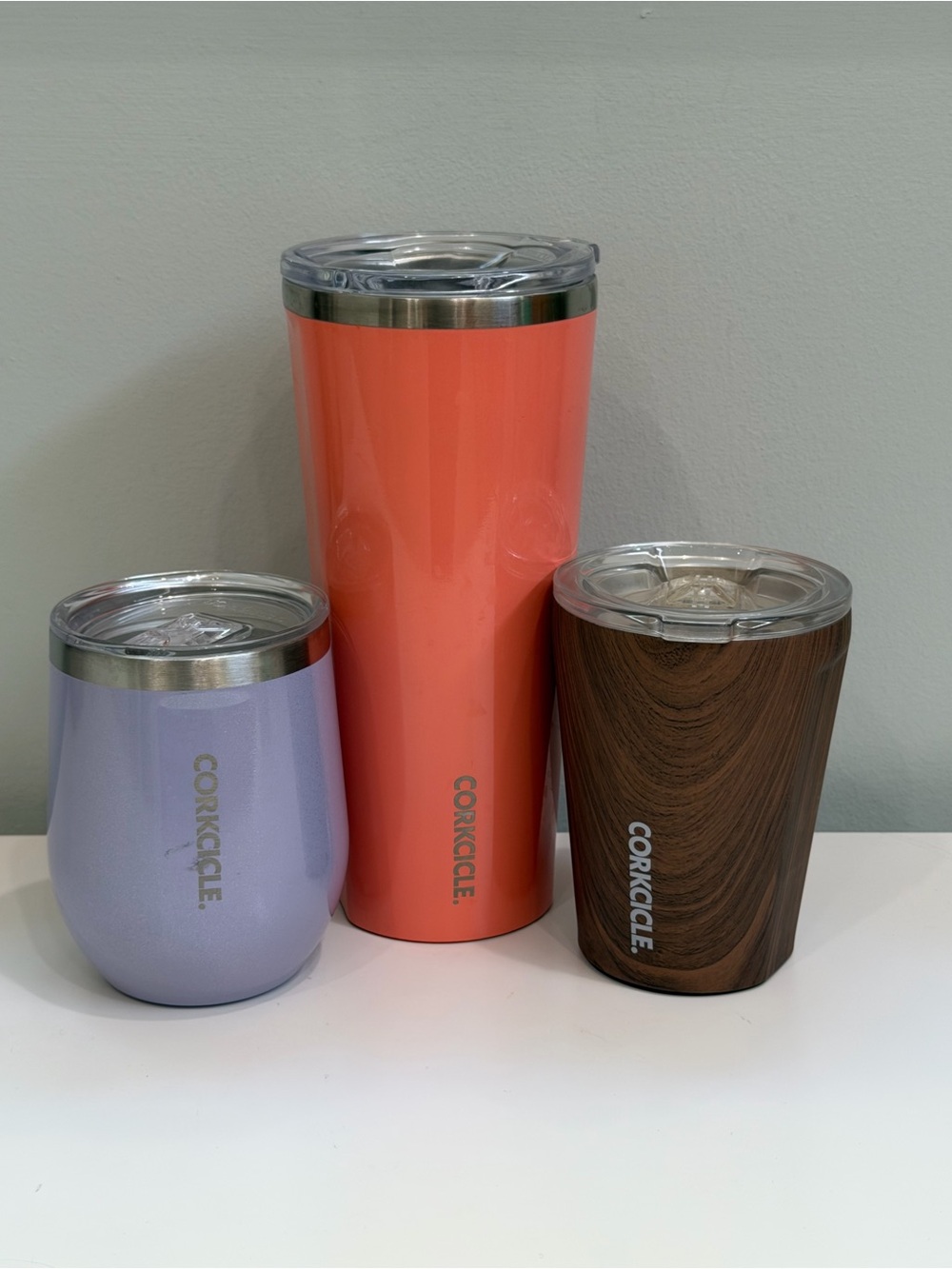 Corkcicle Tumbler Set of 3 Insulated Stainless Steel Travel Cups with Lids